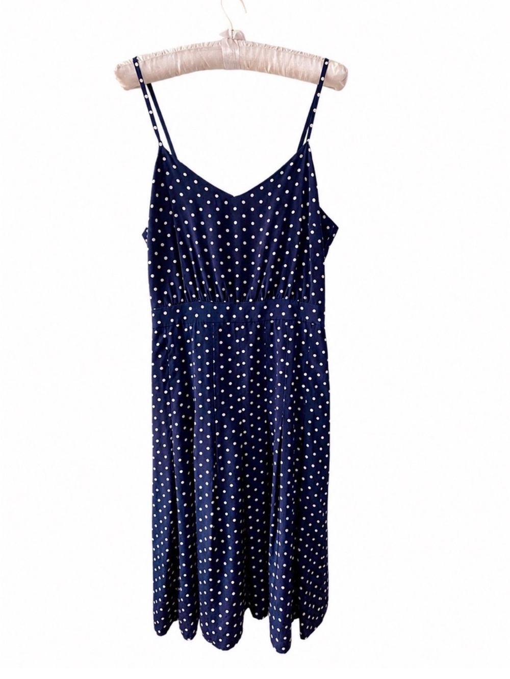 J. Crew Navy Blue Polka Dot 100% Silk Midi Dress SZ 4 Relaxed Fit Coquette - Picture 2 of 14